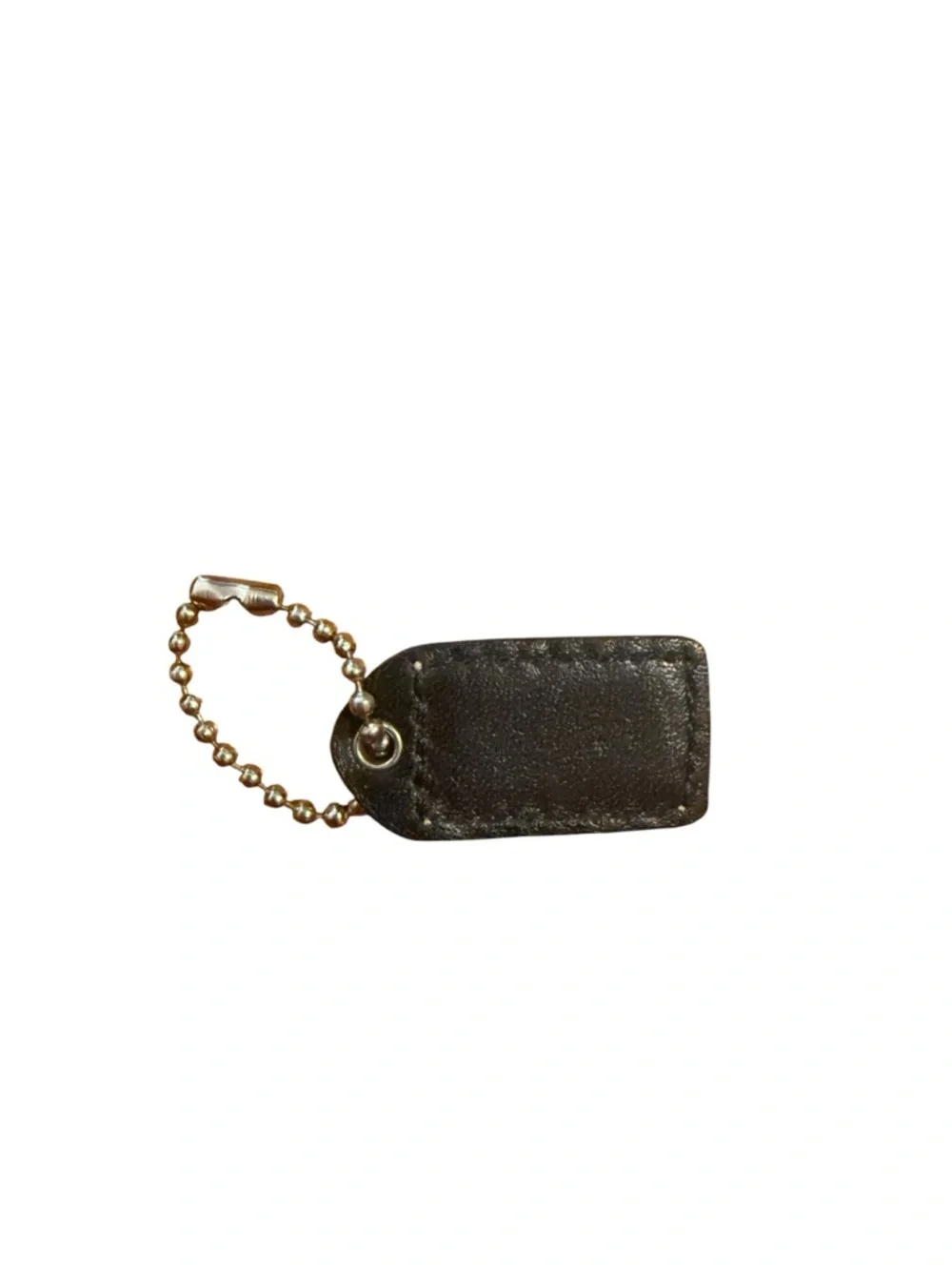 COACH Black Leather Keychain Tag with Gold Chain